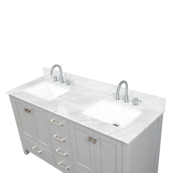 Geneva 60 inch Bathroom Vanity Metal Gray with Carrara Marble Countertop