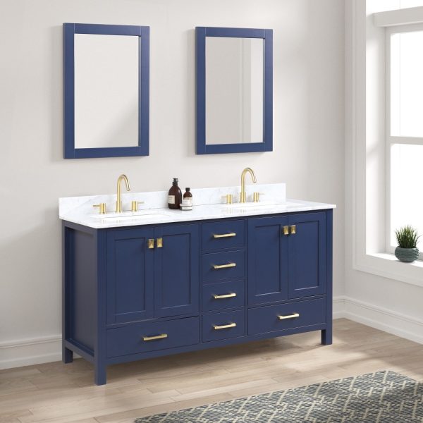 Geneva 60 inch Bathroom Vanity Navy Blue with Carrara Marble Countertop