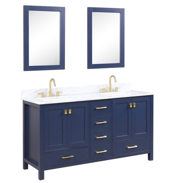 Geneva 60 inch Bathroom Vanity Navy Blue with Carrara Marble Countertop