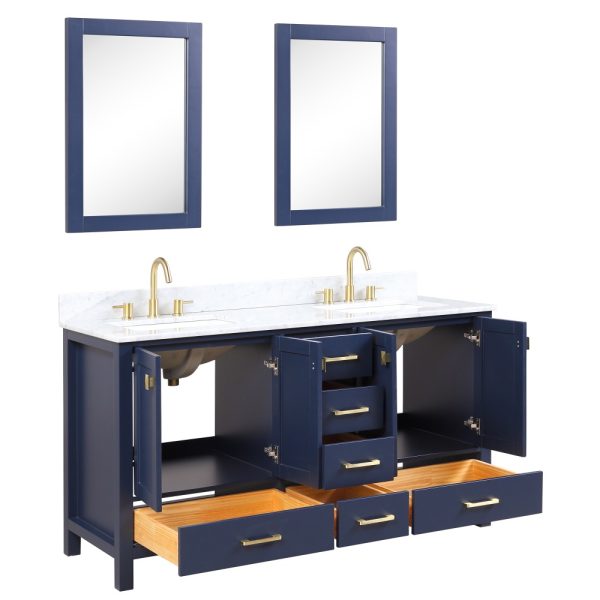 Geneva 60 inch Bathroom Vanity Navy Blue with Carrara Marble Countertop