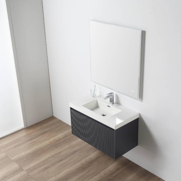 Positano 36 inch Wall Mount Bathroom Vanity in Night Blue With Sink