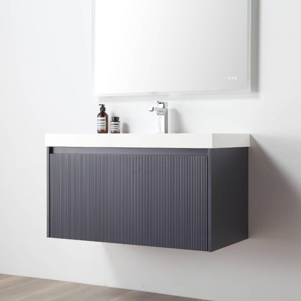 Positano 36 inch Wall Mount Bathroom Vanity in Night Blue With Sink