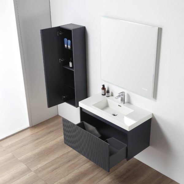 Positano 36 inch Wall Mount Bathroom Vanity in Night Blue With Sink