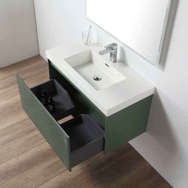 Positano 36 inch Wall Mount Bathroom Vanity in Green With Sink