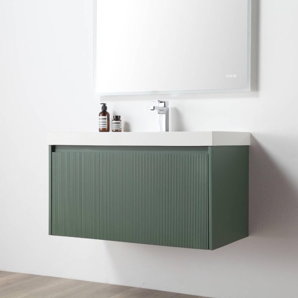 Positano 36 inch Wall Mount Bathroom Vanity in Green With Sink