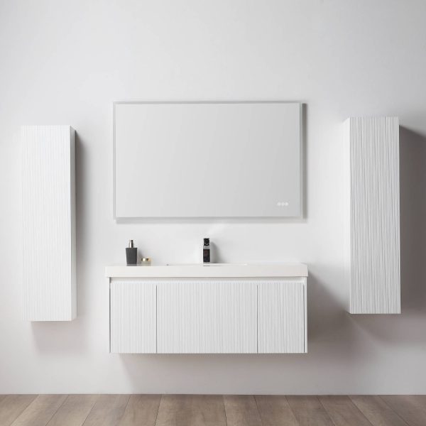 Positano 48 inch Wall Mount Bathroom Vanity in Matte White With Sink