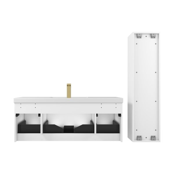Positano 48 inch Wall Mount Bathroom Vanity in Matte White With Sink