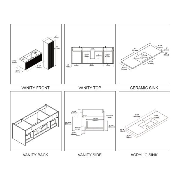 Positano 48 inch Wall Mount Bathroom Vanity in Matte White With Sink