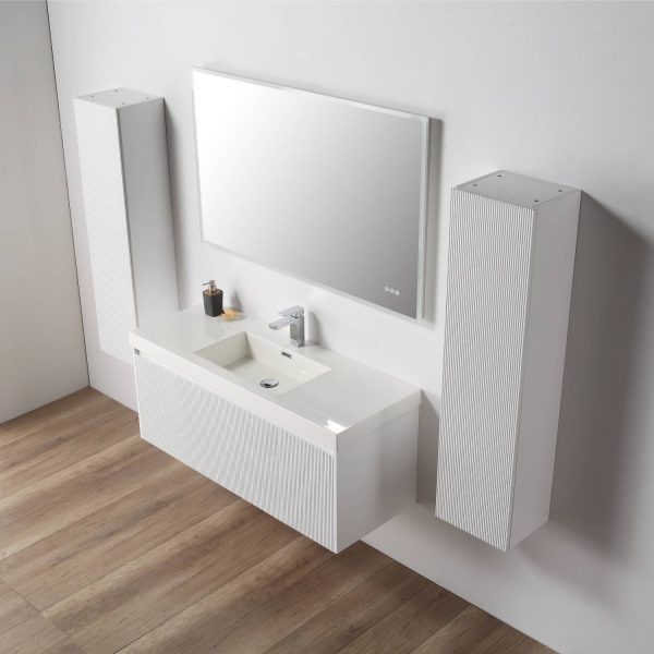 Positano 48 inch Wall Mount Bathroom Vanity in Matte White With Sink