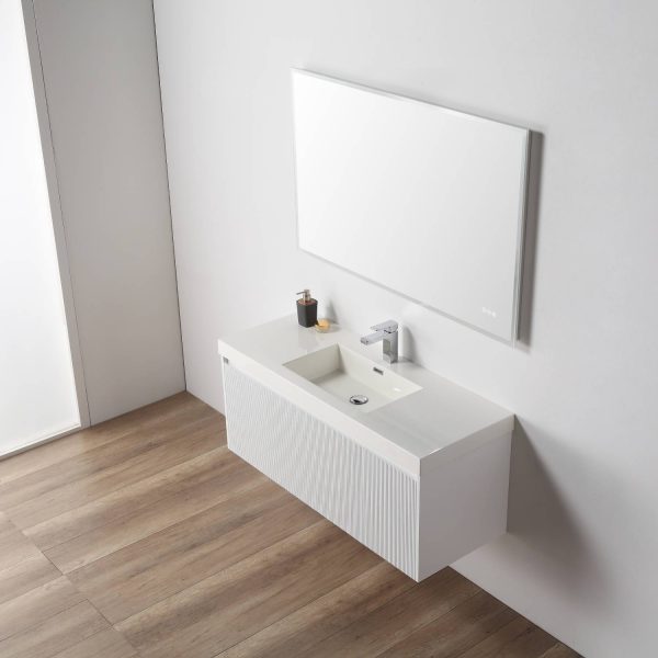 Positano 48 inch Wall Mount Bathroom Vanity in Matte White With Sink