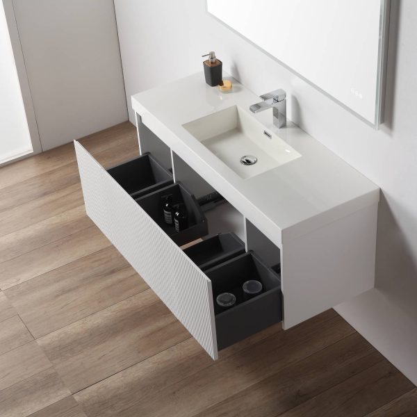 Positano 48 inch Wall Mount Bathroom Vanity in Matte White With Sink
