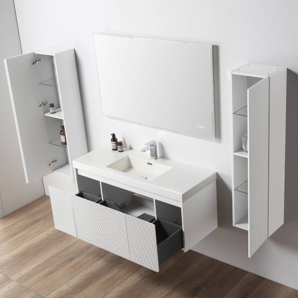 Positano 48 inch Wall Mount Bathroom Vanity in Matte White With Sink