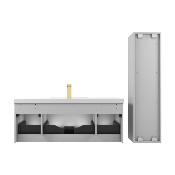 Positano 48 inch Wall Mount Bathroom Vanity in Light Gray With Sink