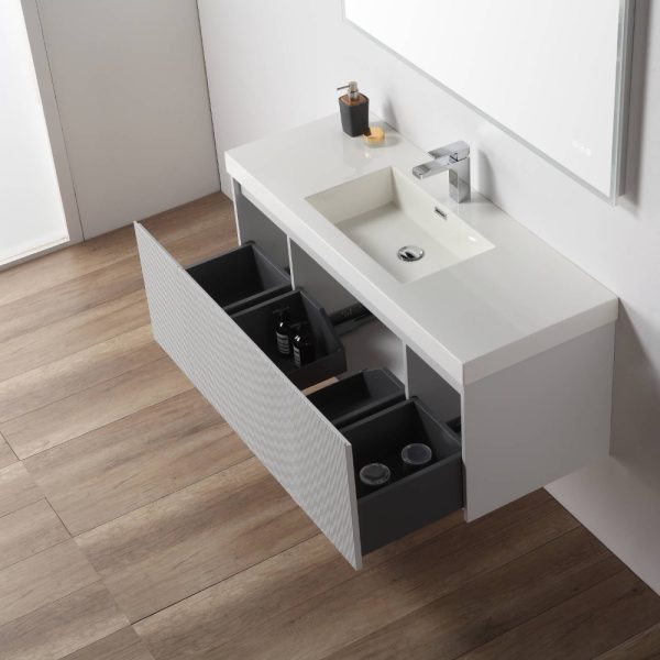 Positano 48 inch Wall Mount Bathroom Vanity in Light Gray With Sink