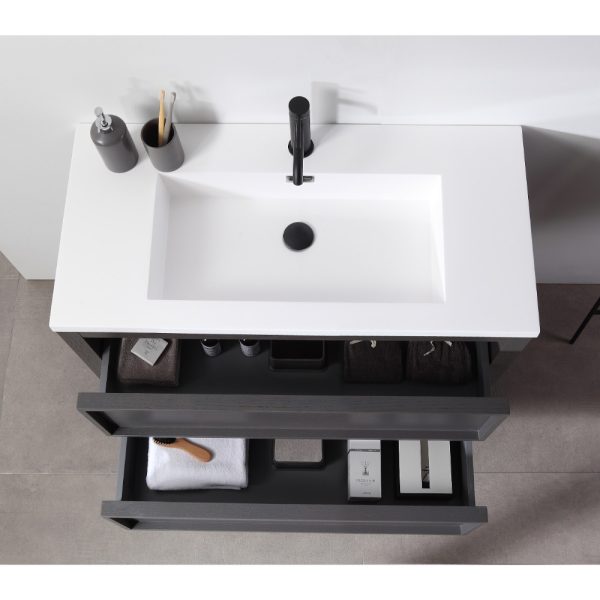 Annecy 36 inch Bathroom Vanity in Charcoal Oak With Top