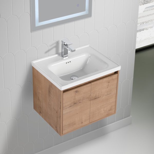 Bern 24 inch Wall Mount Bathroom Vanity in Classic Oak With Sink