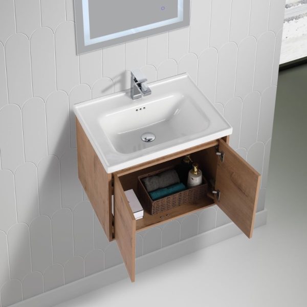 Bern 24 inch Wall Mount Bathroom Vanity in Classic Oak With Sink