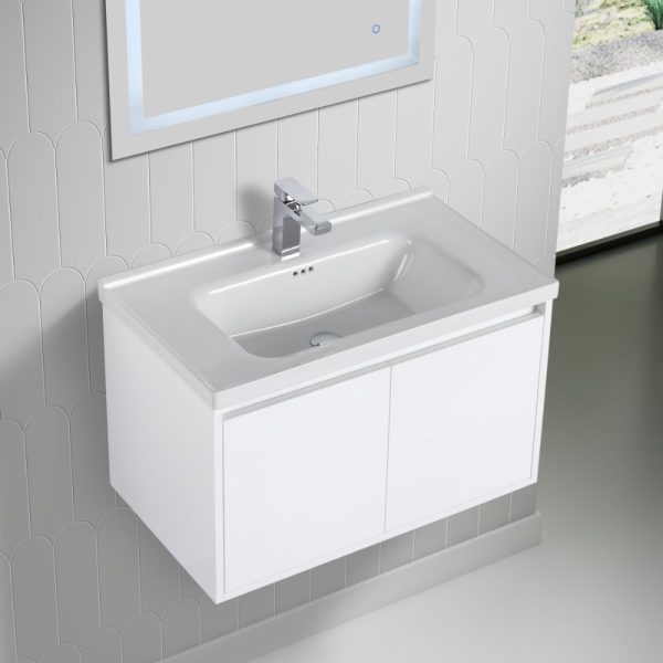 Bern 28 inch Wall Mount Bathroom Vanity in Glossy White With Sink
