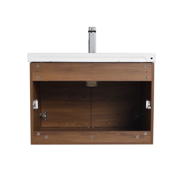 Bern 28 inch Wall Mount Bathroom Vanity in Brown Walnut With Sink