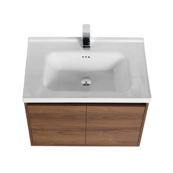 Bern 32 inch Wall Mount Bathroom Vanity in Brown Walnut With Sink