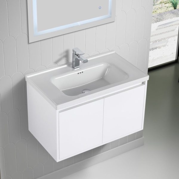 Bern 32 inch Wall Mount Bathroom Vanity in Glossy White With Sink