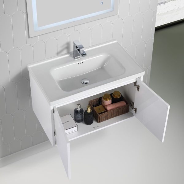 Bern 32 inch Wall Mount Bathroom Vanity in Glossy White With Sink
