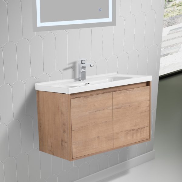 Bern 32 inch Wall Mount Bathroom Vanity in Classic Oak With Sink