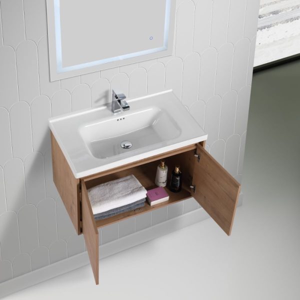 Bern 32 inch Wall Mount Bathroom Vanity in Classic Oak With Sink
