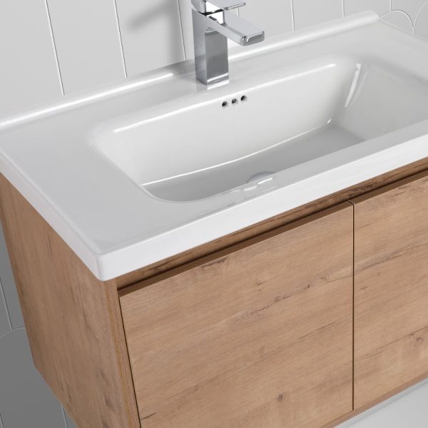 Bern 32 inch Wall Mount Bathroom Vanity in Classic Oak With Sink