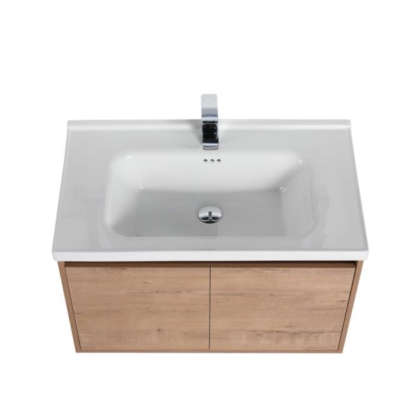 Bern 32 inch Wall Mount Bathroom Vanity in Classic Oak With Sink