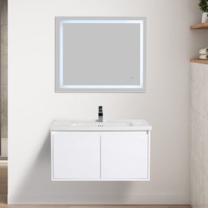 Bern 36 inch Wall Mount Bathroom Vanity in Glossy White With Sink