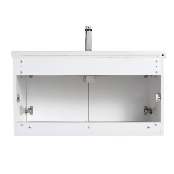 Bern 36 inch Wall Mount Bathroom Vanity in Glossy White With Sink