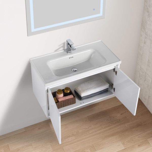 Bern 36 inch Wall Mount Bathroom Vanity in Glossy White With Sink