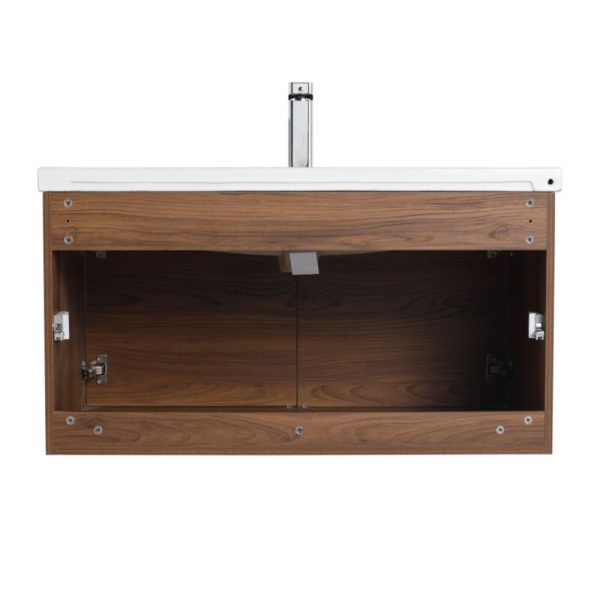 Bern 36 inch Wall Mount Bathroom Vanity in Brown Walnut With Sink