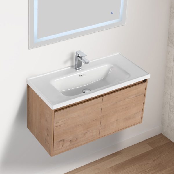 Bern 36 inch Wall Mount Bathroom Vanity in Classic Oak With Sink