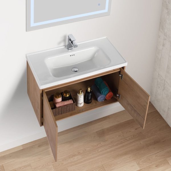 Bern 36 inch Wall Mount Bathroom Vanity in Classic Oak With Sink