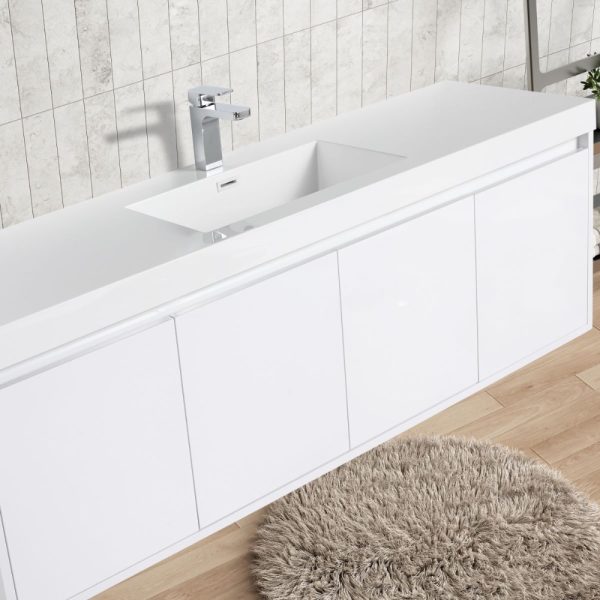 Bern 60 inch Wall Mount Bathroom Vanity in Glossy White With Single Sink