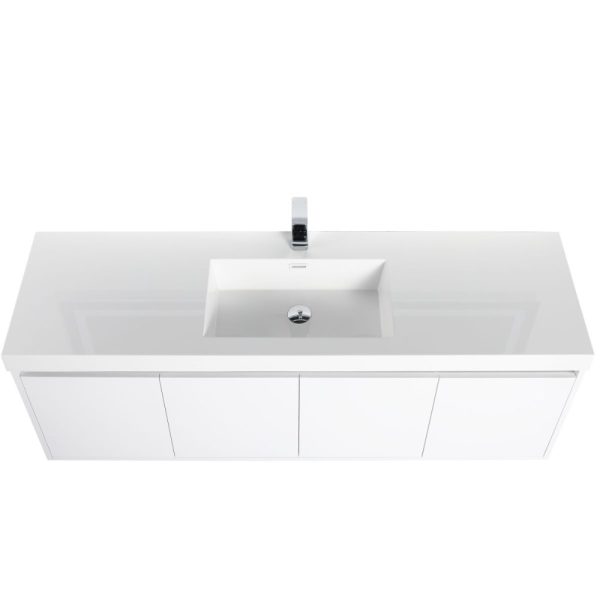 Bern 60 inch Wall Mount Bathroom Vanity in Glossy White With Single Sink