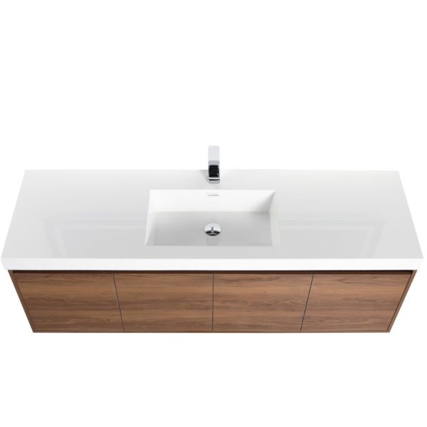 Bern 60 inch Wall Mount Bathroom Vanity in Brown Walnut With Single Sink