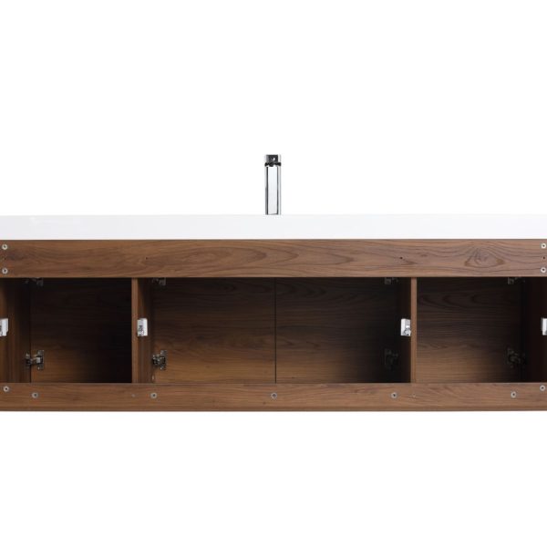 Bern 60 inch Wall Mount Bathroom Vanity in Brown Walnut With Single Sink