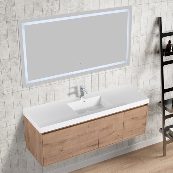 Bern 60 inch Wall Mount Bathroom Vanity in Classic Oak With Single Sink