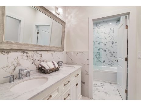 White Bathroom Vanity With Carrara Marble Countertop