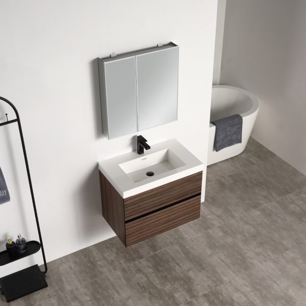 Annecy 30 inch Wall Mount Bathroom Vanity in Dark Walnut Strip With Sink