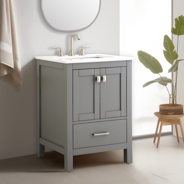 Vanea 24 inch Bathroom Vanity in Gray with White Quartz Top