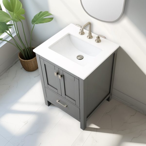 Vanea 24 inch Bathroom Vanity in Gray with White Quartz Top