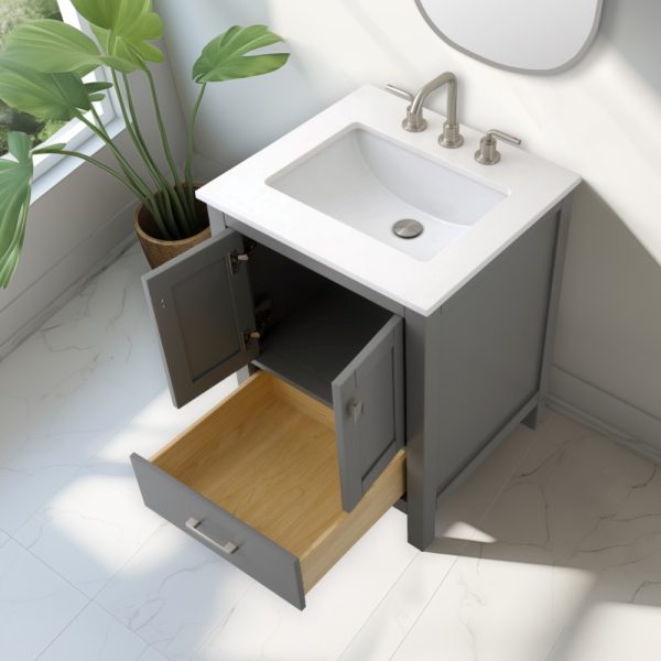 Vanea 24 inch Bathroom Vanity in Gray with White Quartz Top
