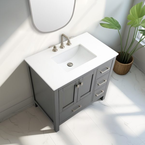 Vanea 36 inch Bathroom Vanity in Gray with White Quartz Top