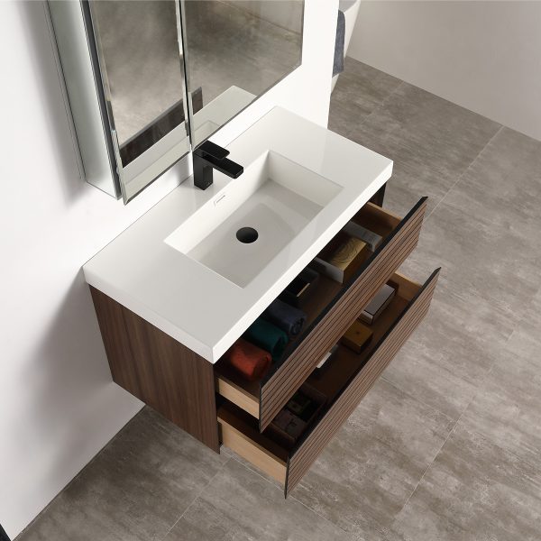 Annecy 36 inch Wall Mount Bathroom Vanity in Dark Walnut Strip With Sink