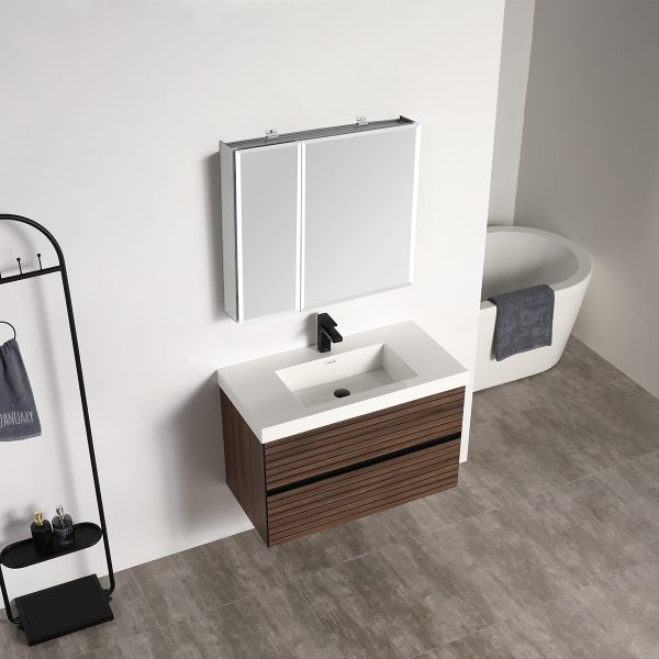 Annecy 36 inch Wall Mount Bathroom Vanity in Dark Walnut Strip With Sink