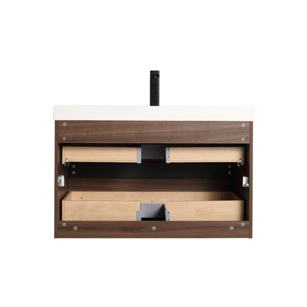 Annecy 36 inch Wall Mount Bathroom Vanity in Dark Walnut Strip With Sink